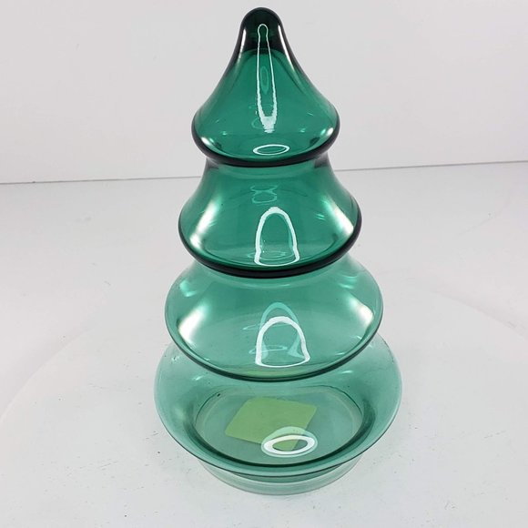 Libbey Christmas Tree Glass Green Candy Jar 7.5" - Picture 2 of 7